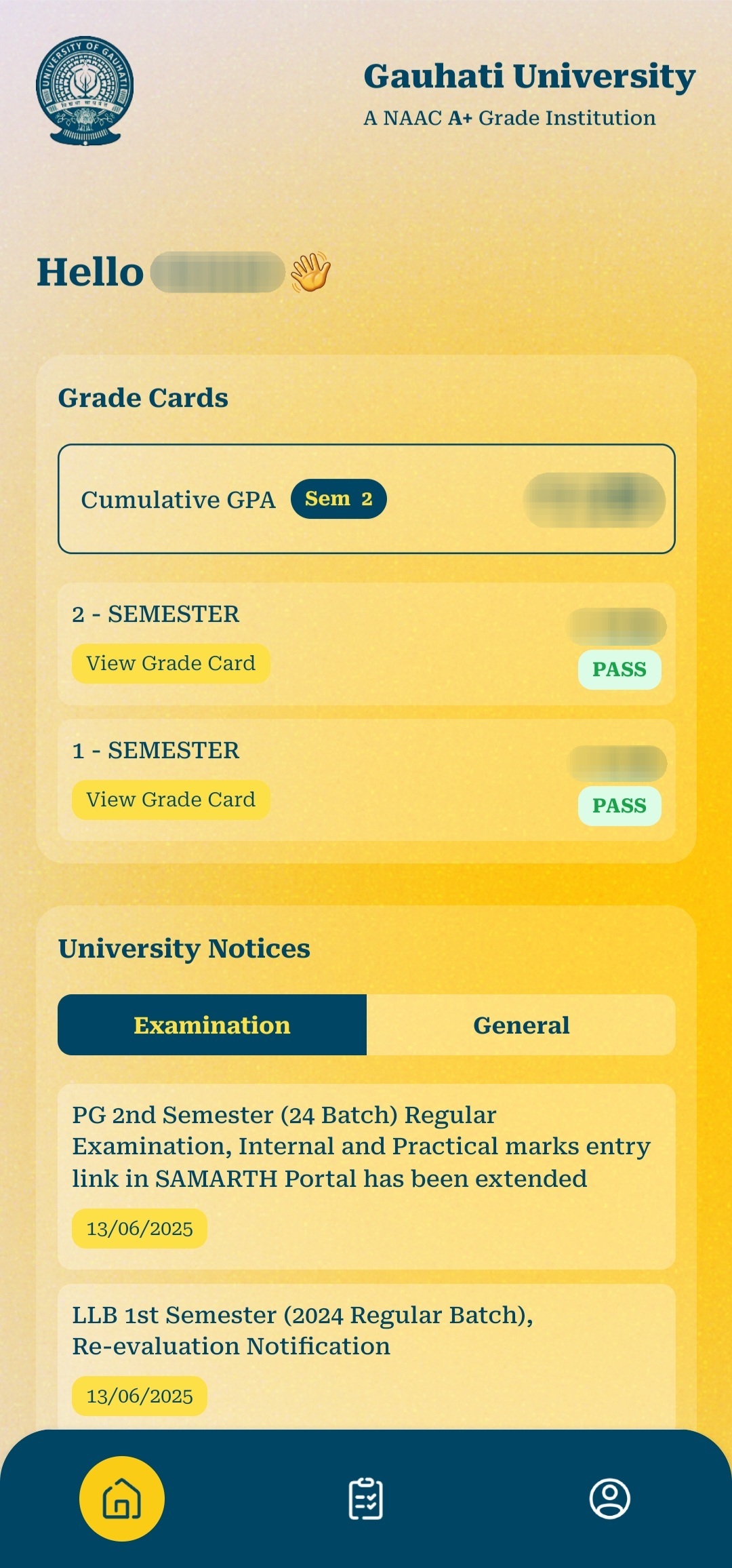 App Home Screen - Gauhati University
