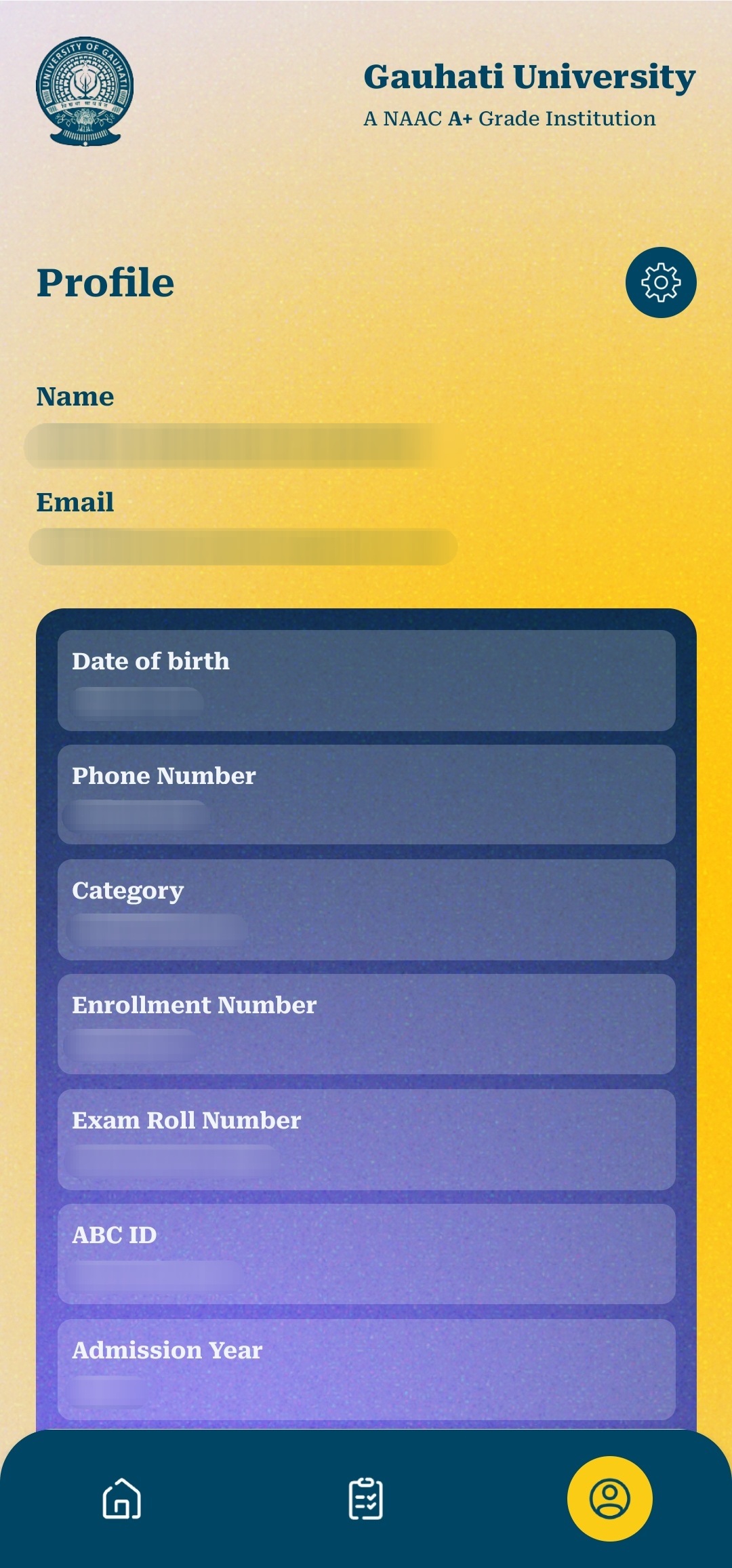 App Profile Screen - Gauhati University