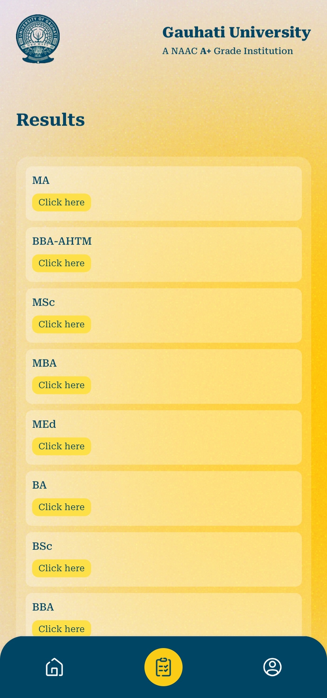 App Results Screen - Gauhati University